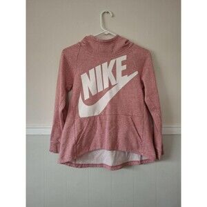Nike Hoodie Sweatshirt Youth Girls Medium Pink White Big Logo Hi Low Hem